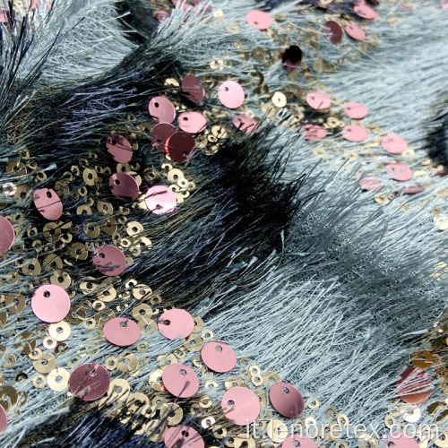 Tessuto da ricamo per ricamo con paillettes a maglia con stampa leopardo